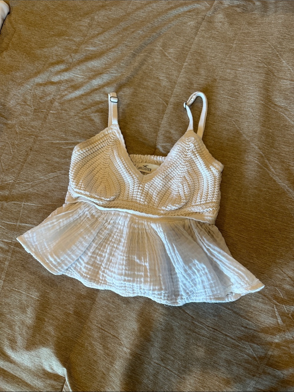 Hollister White Crochet Peplum Cami Top